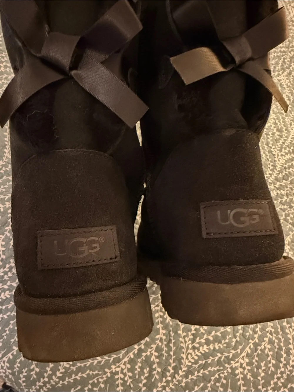 UGG Black Bailey Bow, Tall Shearling-Lined Ribbon-Back Boots